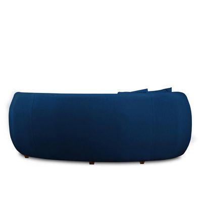 Sofá Decorativo Sala de Estar Curvo Esther 3 Lugares 210cm com Almofadas Linho Azul Marinho