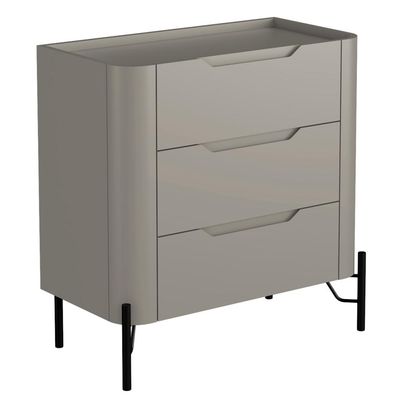 Mesa De Cabeceira Orgânica 3 Gavetas Pés Industrial Preto Bliss I03 Grigio - Lyam Decor