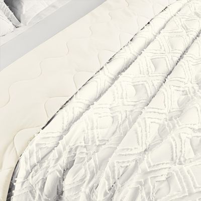 Kit Cobre Leito Colcha Adele Queen Dupla Face Micropercal 300 Fios 3 Peças - Branco Off White