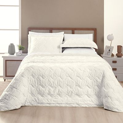 Kit Cobre Leito Colcha Adele Queen Dupla Face Micropercal 300 Fios 3 Peças - Branco Off White