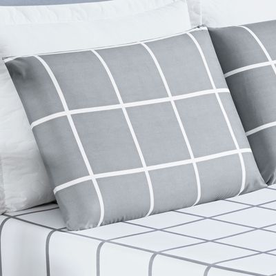 Jogo Cama Lençol Brooklyn Queen Quadriculado Micropercal 200 Fios 3 Peças - Cinza