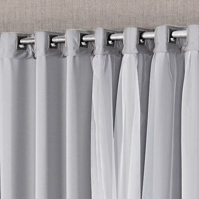 Cortina Mabelle Luxo para Varão Tecido Semi Blackout e Voal 2,00 x 1,70 Metros - Cinza