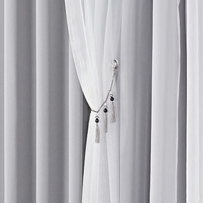 Cortina Mabelle Luxo para Varão Tecido Semi Blackout e Voal 2,00 x 1,70 Metros - Cinza
