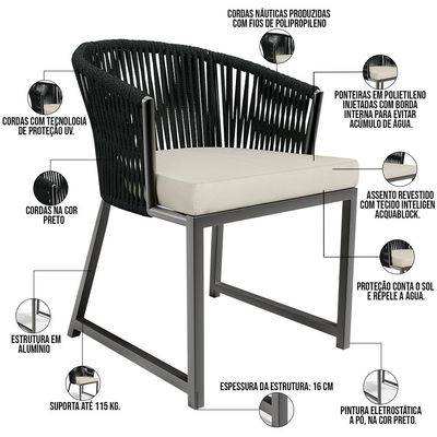 Kit Mesa Wine E 4 Cadeiras Área Externa Espaço Gourmet Corda Náutica Bethari D04 Preto - Lyam Decor