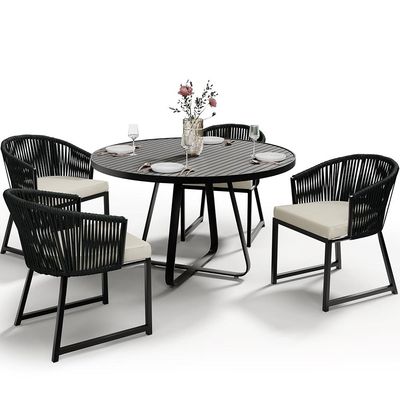Kit Mesa Wine E 4 Cadeiras Área Externa Espaço Gourmet Corda Náutica Bethari D04 Preto - Lyam Decor