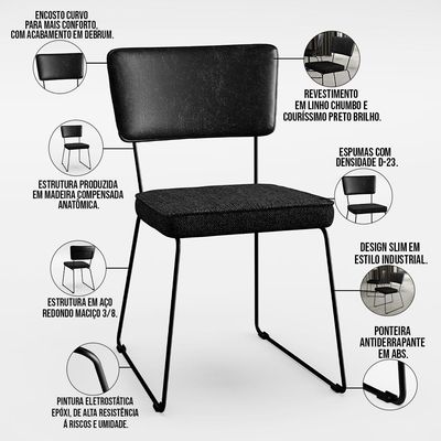 Mesa Capri 160cm Off White Com 6 Cadeiras Allana B05 Couríssimo Preto Linho Chumbo - Lyam Decor