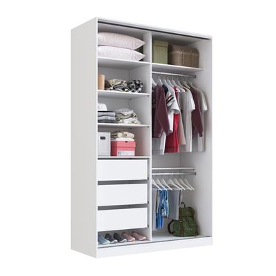 Guarda Roupa Solteiro Branco 147x59,8x235cm 1 Espelho 2 Portas 3 Gavetas RC 2004 Emovell
