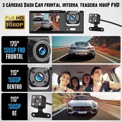 Câmera Monitor Veicular Dupla Frontal e Interna Para Uber Full Hd 1080p