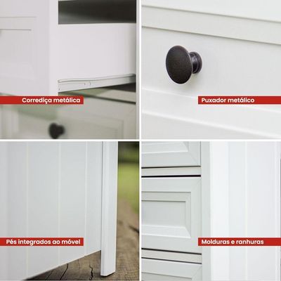 Comoda 6 Gavetas E 02 Mesas De Cabeceira 3 Gavetas Branco Dtall Branco