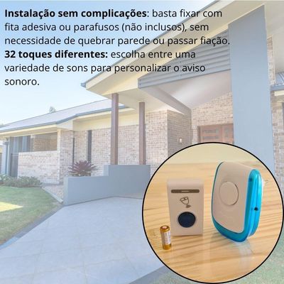 Campainha Sem Fio Residencial Longo Alcance Com Aviso Sonoro Toques Diferentes A Pilha