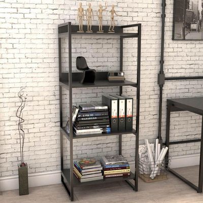 Kit 03 Estantes 4 Prateleiras Escritório Estilo Industrial Form C01 146x60cm Preto Onix - Lyam Decor