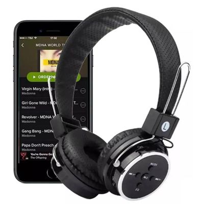 Fone De Ouvido Bluetooth Micro Sd Mp3 Rádio Fm Player - Preto