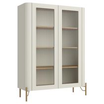 Cristaleira Sala De Jantar 2 Portas Vidro Pés Industrial Dourado Naim I03 Luna Louro - Lyam Decor