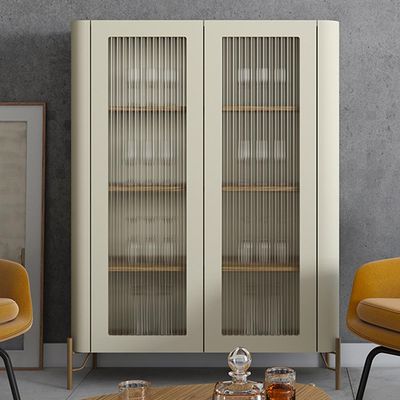 Cristaleira Sala De Jantar 2 Portas Vidro Pés Industrial Dourado Naim I03 Luna Louro - Lyam Decor