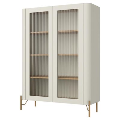 Cristaleira Sala De Jantar 2 Portas Vidro Pés Industrial Dourado Naim I03 Luna Louro - Lyam Decor