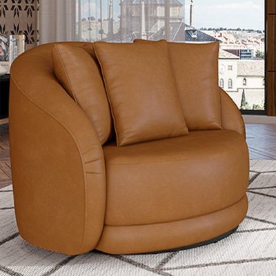 Kit 2 Poltronas Decorativas Base Giratória Galáxia com Almofadas PU Caramelo G45 - Gran Belo