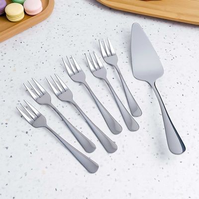Espatula e Garfo de Bolo Talheres Sobremesa Aço Inox Kit 7un