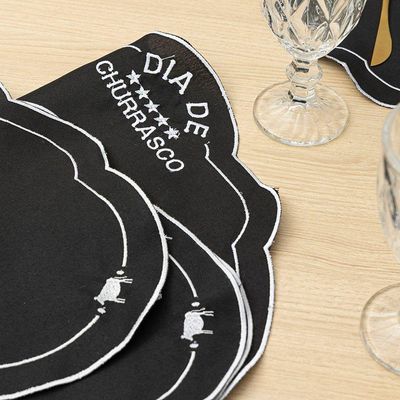 Jogo Americano Bordado Em Linha De Seda 12 Peças Churras - 100% Poliéster