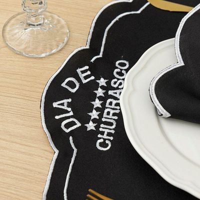 Jogo Americano Bordado Em Linha De Seda 12 Peças Churras - 100% Poliéster