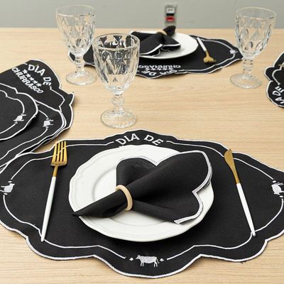 Jogo Americano Bordado Em Linha De Seda 12 Peças Churras - 100% Poliéster