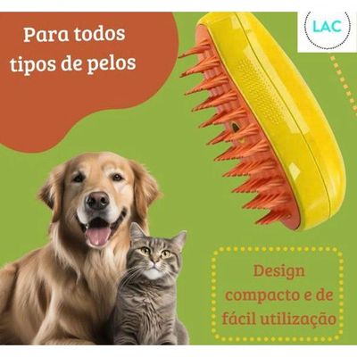 Escova Tira Pelo Vapor Pet Usb Recarregável Cão Gato Amarelo