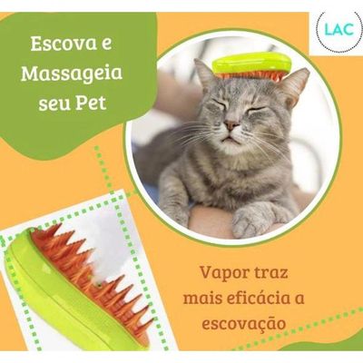Escova Tira Pelo Vapor Pet Usb Recarregável Cão Gato Amarelo