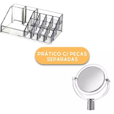 Organizador Cosmeticos 4 Gavetas Maquiagem E Espelho Acrilico Porta Batom Pincel Lapis Joia