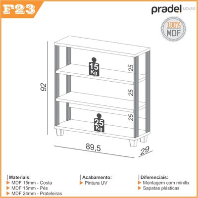 Balcão 4 Prateleiras 89,5 x 29 x 92 cm Freijó/Preto Dalla Costa F23