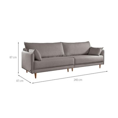 Sofá 3 Lugares Bipartido Vittro Linho Cinza 240 cm