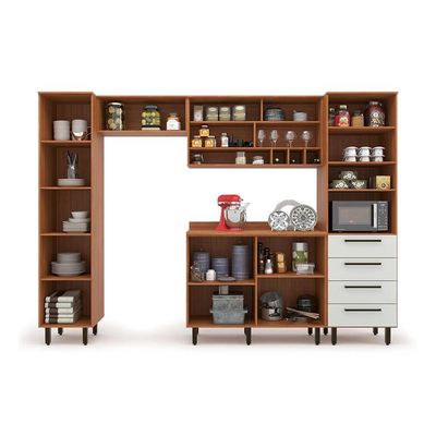 Cozinha Compacta com Paneleiro Evolution 7 Portas 4 Gavetas Off White e Freijó