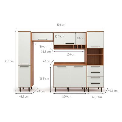 Cozinha Compacta com Paneleiro Evolution 7 Portas 4 Gavetas Off White e Freijó