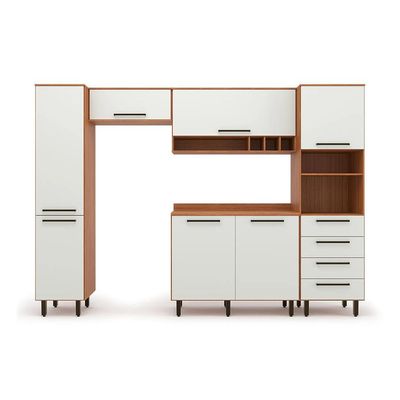 Cozinha Compacta com Paneleiro Evolution 7 Portas 4 Gavetas Off White e Freijó