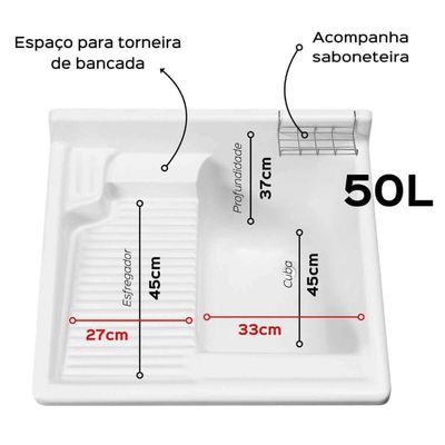 Gabinete Tanque 50 Litros Cinza Área de Serviço Organizador Lavanderia Roupa Calçado