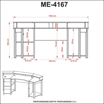 Mesa Gamer Cockpit Para 2 Monitores ME4167 Preto/Vermelho Tecnomobili