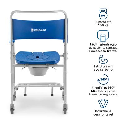 Cadeira de Banho Dobrável e Desmontável até 150 Kg D45 Dellamed Azul