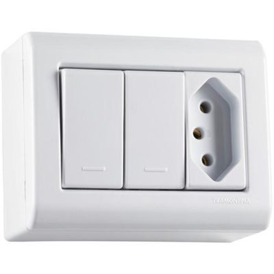 Caixa de Sobrepor com 2 Interruptores Simples 10 A 250 V e 1 Tomada 2P+T 10 A 250 V Tramontina LizFlex Branca
