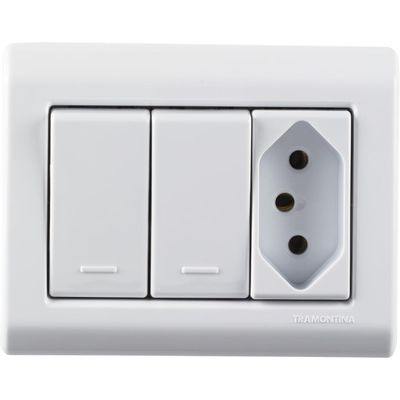 Caixa de Sobrepor com 2 Interruptores Simples 10 A 250 V e 1 Tomada 2P+T 10 A 250 V Tramontina LizFlex Branca