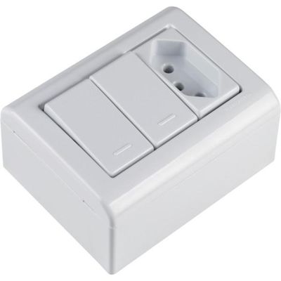 Caixa de Sobrepor com 2 Interruptores Simples 10 A 250 V e 1 Tomada 2P+T 10 A 250 V Tramontina LizFlex Branca