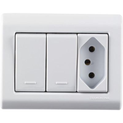 Caixa de Sobrepor com 2 Interruptores Simples 10 A 250 V e 1 Tomada 2P+T 10 A 250 V Tramontina LizFlex Branca