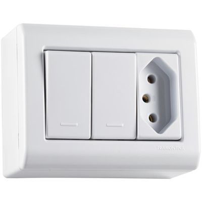 Caixa de Sobrepor com 2 Interruptores Simples 10 A 250 V e 1 Tomada 2P+T 10 A 250 V Tramontina LizFlex Branca