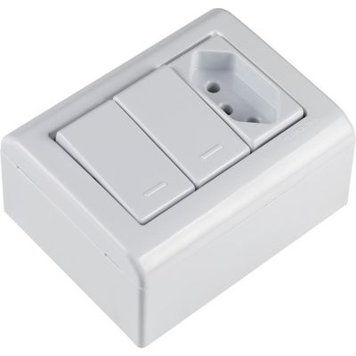 Caixa de Sobrepor com 2 Interruptores Simples 10 A 250 V e 1 Tomada 2P+T 10 A 250 V Tramontina LizFlex Branca