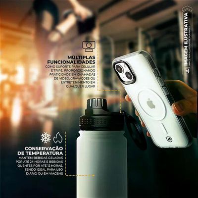 MagRing Garrafa Térmica 540ml Aço Inox com Suporte MagSafe - Mantém Fria 24h Quente 12h - Branca