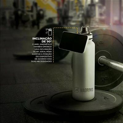 MagRing Garrafa Térmica 540ml Aço Inox com Suporte MagSafe - Mantém Fria 24h Quente 12h - Branca