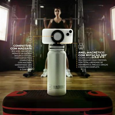 MagRing Garrafa Térmica 540ml Aço Inox com Suporte MagSafe - Mantém Fria 24h Quente 12h - Branca