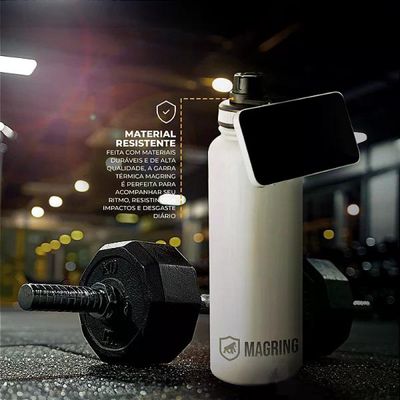 MagRing Garrafa Térmica 540ml Aço Inox com Suporte MagSafe - Mantém Fria 24h Quente 12h - Branca