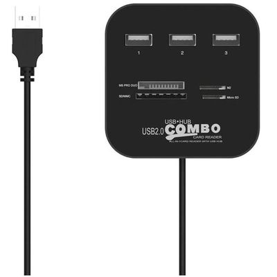 Hub 3 Portas Usb 2.0 - Leitor Cartão Micro Sd, M2, Ms Pro Duo Universal