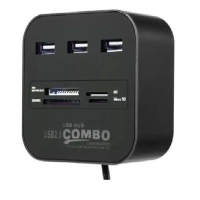 Hub 3 Portas Usb 2.0 - Leitor Cartão Micro Sd, M2, Ms Pro Duo Universal