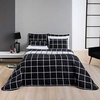 Kit Cobre Leito Brooklyn Casal Quadriculado Micropercal 200 Fios 3 Peças - Preto