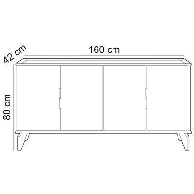 Aparador Buffet Para Sala De Jantar 4 Portas 160cm Dante L05 Jequitibá Off White Fosco - Lyam Decor