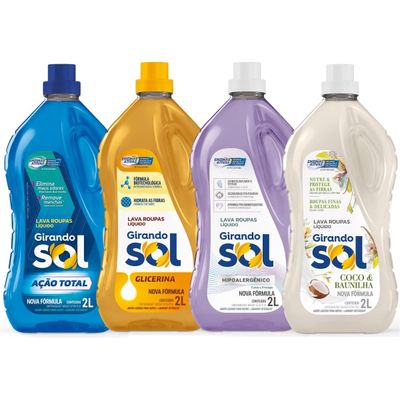 Lava Roupas Girando Sol Coco e Baunilha Perfumado Ação Delicada e Cuidado Roupas de Crianças e Bebês 1L